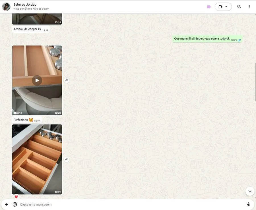 Depoimento de Estêvão no WhatsApp para a Armazém Decora